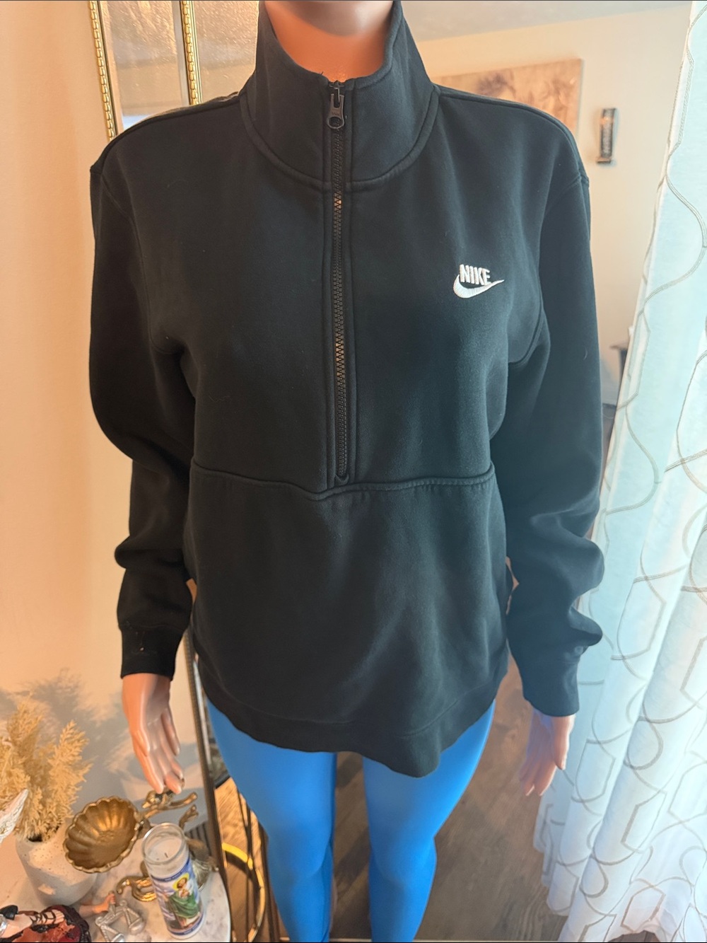 Nike Women's Black Quarter-Zip Pullover with White Logo